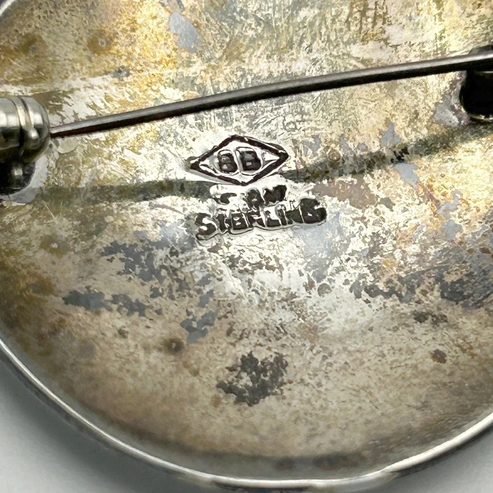 Vintage Siam Sterling‎ Silver Brooch White Enamel Dancing Thai Goddess Signed
